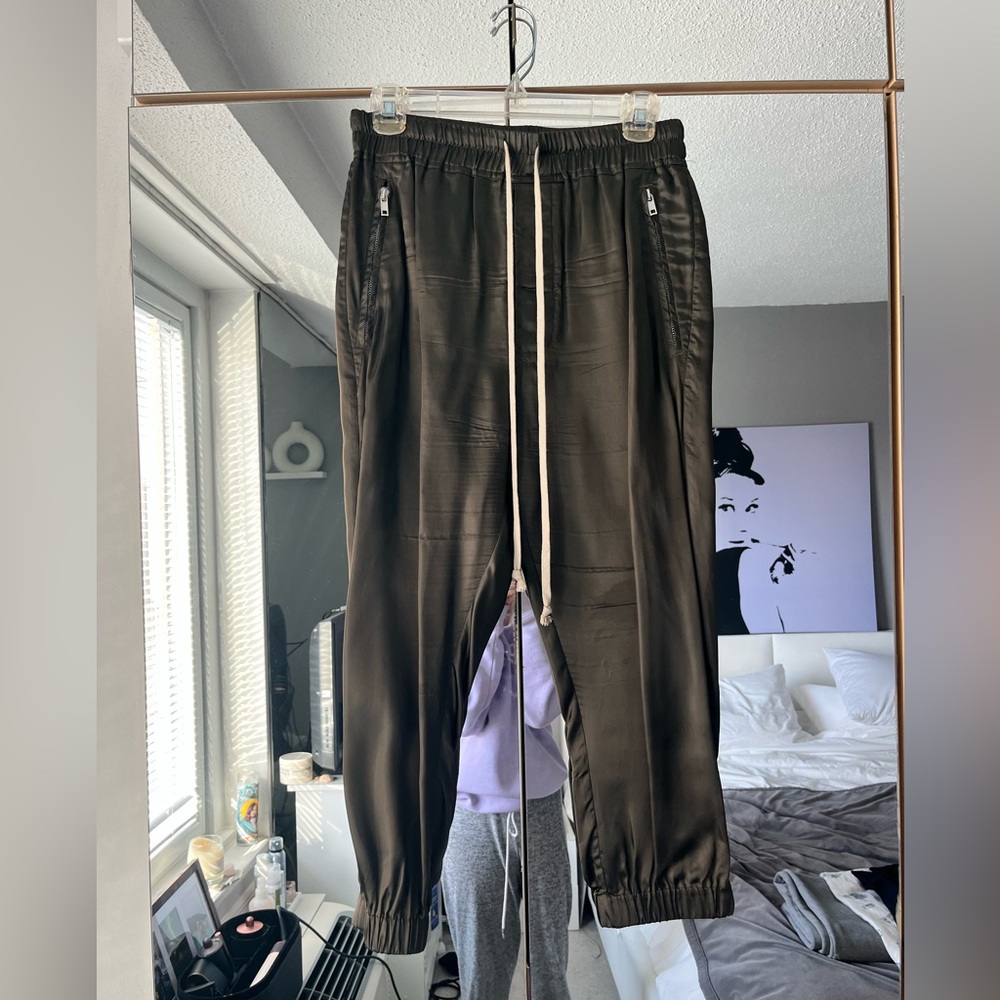 Rick Owens Silk Olive Trousers IT 40